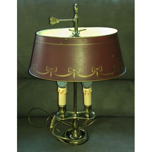 Ancienne Lampe Bouillotte En Bronze Doré, Abat-Jour En Tôle