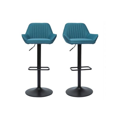 Tabourets De Bar Réglables Design En Tissu Bleu Canard (Lot De 2) Ronnie