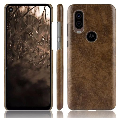 Rétro Étui Pour Motorola One Vision Housse De Protection Modèle De Litchi Anti Éraflure Compatibilité Rétro - Le Brun