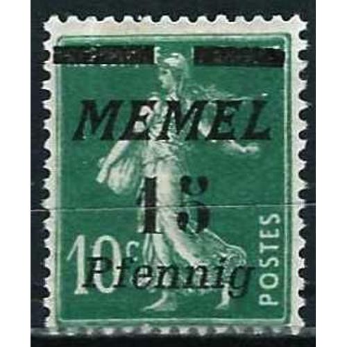 Lituanie, Enclave De Memel Sous Protectorat Français, Beau Timbre Yvert 48, Semeuse 10c. Vert Surchargée "Memel 15 Pfennig", Neuf* -