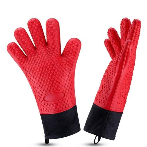 2 Gants De Cuisine Silicone Résistants À La Chaleur Ou Au Froid - Antidérapants - Avec Doublure En Coton Doux - Jusqu'à 250 °C Gant De Cuisson Manique - Rouge