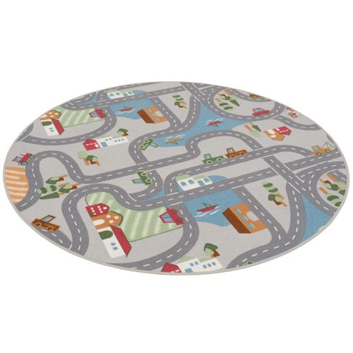 Snapstyle Tapis De Rue Pour Enfants Fun Town Rond Gris 133x133 Cm