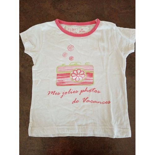 T Shirt Mc Blanc Rose Fille 3 Ans Eldys Girl Très Bon État