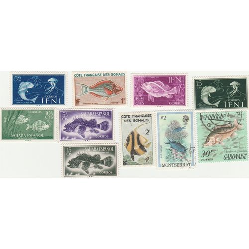 10 Timbres D'afrique - Poissons