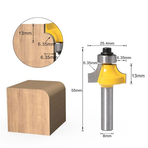 R6.35mm Mèche de routeur ronde d'angle 8mm avec roulement, fraise pour bois, outil de travail du bois, carbure de tungstène ""Nipseyteko""