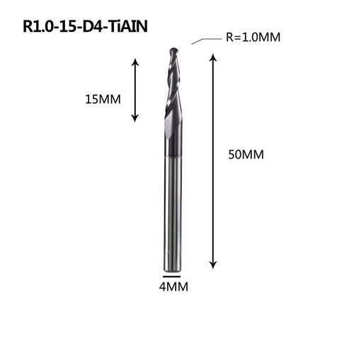R1.0-15-D4 Mèches de défonceuse à revêtement en carbure de tungstène massif, CNC, 1 pièce ""Nipseyteko""