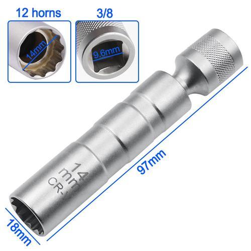 14mm Clé à douille magnétique, outil de dépose de réparation à 12 angles, douilles d'entraînement de 3/8 pouces pour bougie d'allumage de 14/16mm ""Nipseyteko""