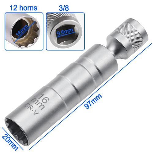 16mm Clé à douille magnétique, outil de dépose de réparation à 12 angles, douilles d'entraînement de 3/8 pouces pour bougie d'allumage de 14/16mm ""Nipseyteko""