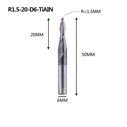 R1.5-20-D6 Mèches de défonceuse à revêtement en carbure de tungstène massif, CNC, 1 pièce ""Nipseyteko""