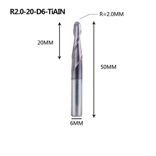 R2.0-20-D6 Mèches de défonceuse à revêtement en carbure de tungstène massif, CNC, 1 pièce ""Nipseyteko""