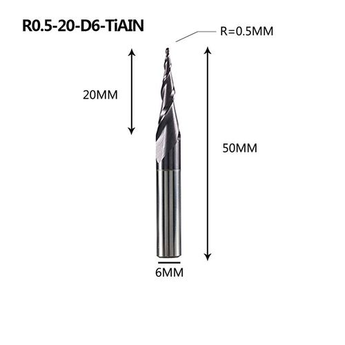 R0.5-20-D6 Mèches de défonceuse à revêtement en carbure de tungstène massif, CNC, 1 pièce ""Nipseyteko""