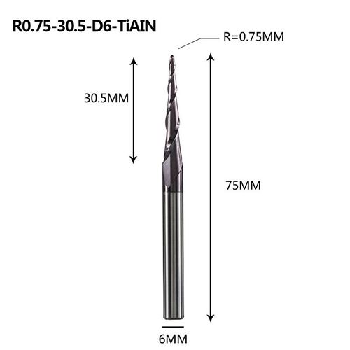 R0.75-30.5-D6 Mèches de défonceuse à revêtement en carbure de tungstène massif, CNC, 1 pièce ""Nipseyteko""