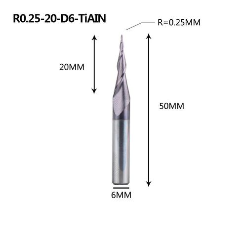 R0.25-20-D6 Mèches de défonceuse à revêtement en carbure de tungstène massif, CNC, 1 pièce ""Nipseyteko""