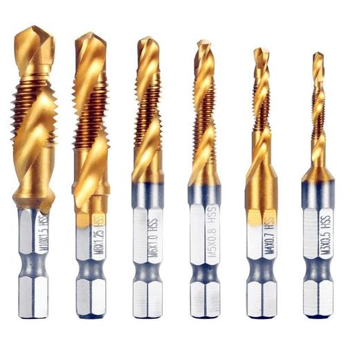 6PCS Golden Mèches de forage à tige hexagonale, filetage de vis à taraud métrique, Machine à vis, perceuse composée M3 M4 M5 M6 M8 M10 outils à main tarauds et filieres professionnel outils manuels taraudage et filetage ""Nipseyteko""