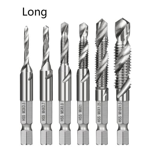 6PCS Long Silver Mèches de forage à tige hexagonale, filetage de vis à taraud métrique, Machine à vis, perceuse composée M3 M4 M5 M6 M8 M10 outils à main tarauds et filieres professionnel outils manuels taraudage et filetage ""Nipseyteko""