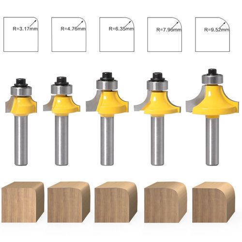 5PCS Mèche de routeur ronde d'angle 8mm avec roulement, fraise pour bois, outil de travail du bois, carbure de tungstène ""Nipseyteko""