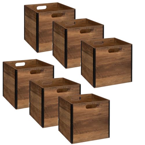 Lot de 6 Boîtes de rangement design en MDF effet bois - marron et noir