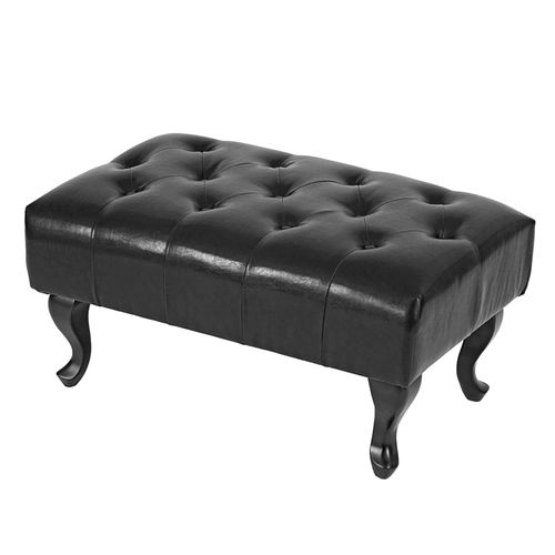 Tabouret Pouf Repose-Pieds Style Baroque 39x77x47cm En Synthétique Noir 04_0003736