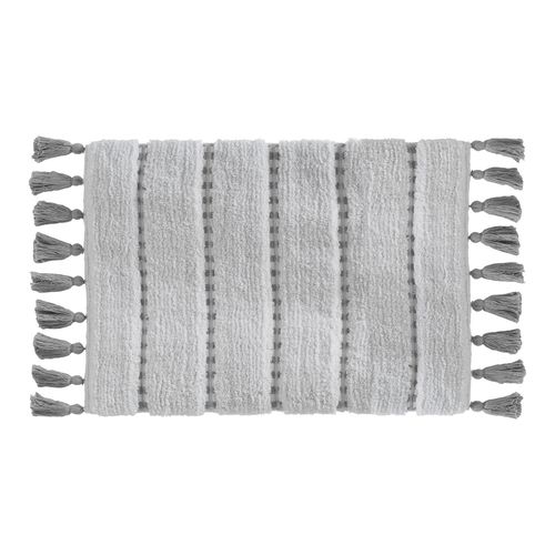 Tapis À Pompons Pour Salle De Bain - 50 X 75 Cm - Gris Et Crème