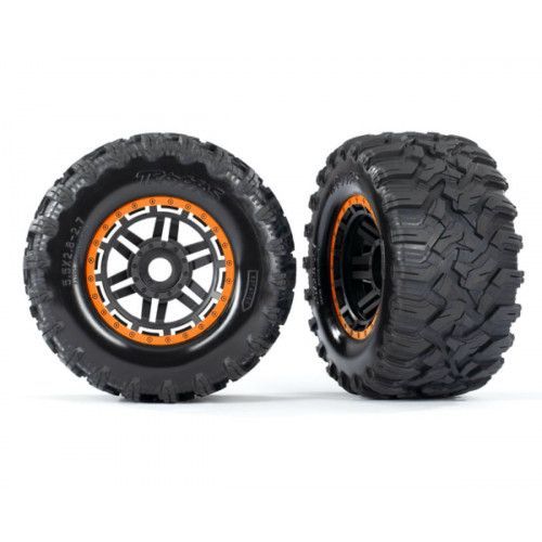 2 Pneus + Jantes Orange Tout Terrain 2.8" Traxxas Maxx 8972t-Traxxas