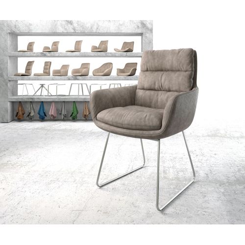 Chaise-Rembourrée Abelia-Flex Avec Accoudoir Cadre Croisé Acier Inoxydable Taupe Vintage