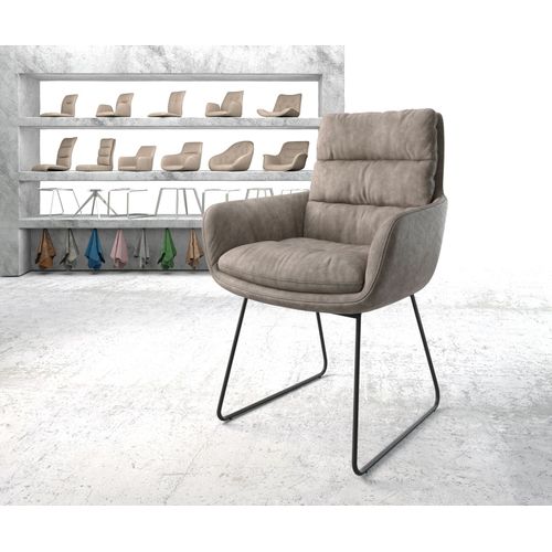 Chaise-Rembourrée Abelia-Flex Avec Accoudoir Cadre Croisé Noir Taupe Vintage