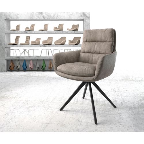 Chaise-Rembourrée-Pivotante Abelia-Flex Avec Accoudoir Cadre Croisé Carré Noir Taupe Vintage