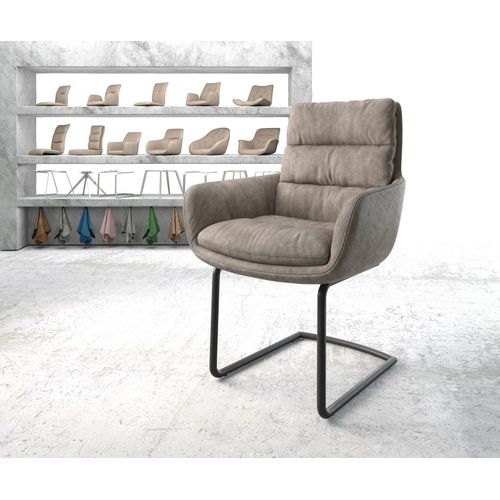 Chaise-Rembourrée Abelia-Flex Avec Accoudoir Cantilever Rond Noir Taupe Vintage