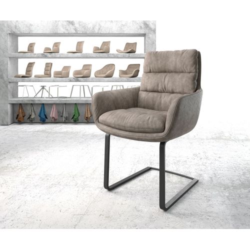 Chaise-Rembourrée Abelia-Flex Avec Accoudoir Cantilever Plat Noir Taupe Vintage