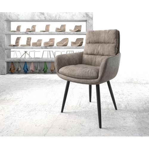 Chaise-Rembourrée Abelia-Flex Avec Accoudoir 4-Pieds Conique Noir Taupe Vintage