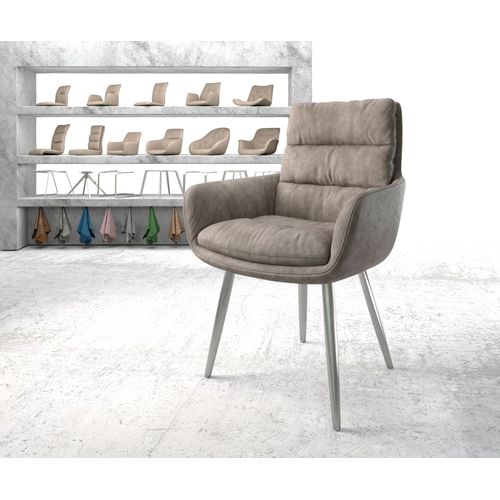Chaise-Rembourrée Abelia-Flex Avec Accoudoir 4-Pieds Conique Acier Inoxydable Taupe Vintage