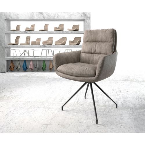Chaise-Rembourrée-Pivotante Abelia-Flex Avec Accoudoir Cadre Croisé Conique Noir Taupe Vintage