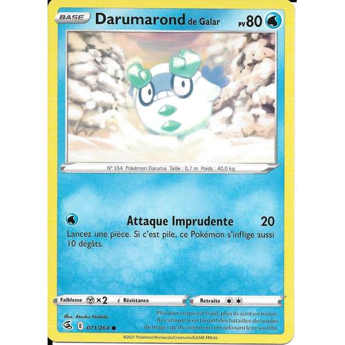 Carte Pokémon Darumarond De Galar Pv 80 071/264 - Carte Commune - Épée Et Bouclier - Poing De Fusion