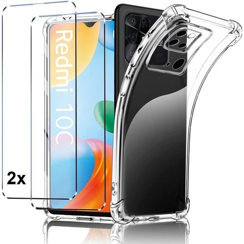 Coque Xiaomi Redmi 10c + 2x Vitre Housse Silicone Transparent Verre Trempe Renforce