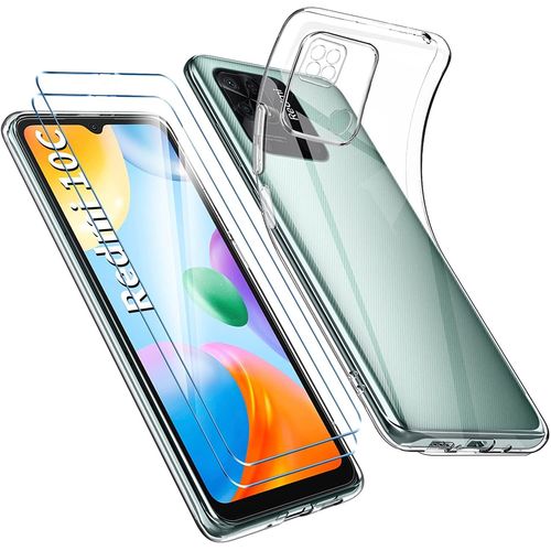 Coque Xiaomi Redmi 10c + 2x Vitre Housse Silicone Transparent Verre Trempe Clear