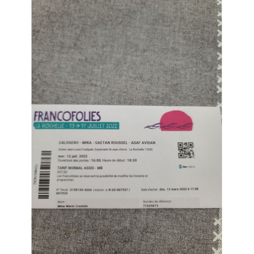 Vente Un Billet Francofolies
