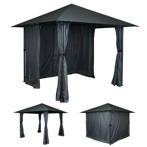 Pergola Hwc-J63, Pavillon De Jardin Abri De Terrasse Avec Paroi Latérale, 3x3m   Anthracite