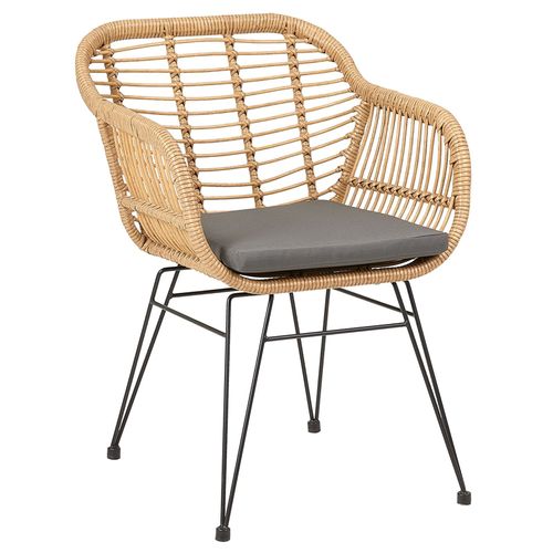 Chaise De Salle À Manger Paramo Fauteuil D'intérieur Ou D'extérieur Pour Jardin En Imitation Rotin Et 4 Pieds En Métal Laqué Noir