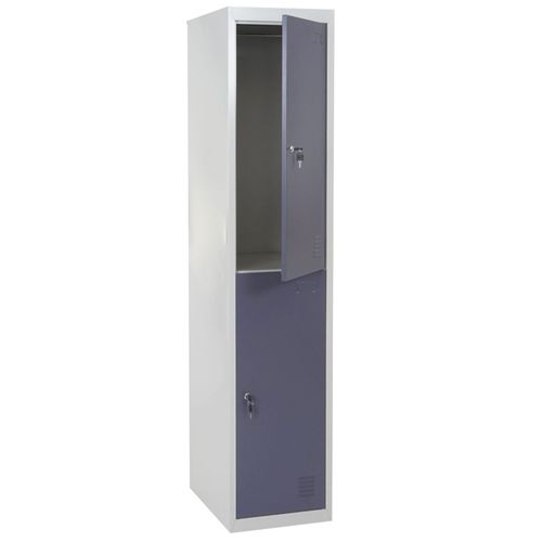 Casier En Métal 185x38x45cm Gris Foncé 2 Compartiments Verrouillables Avec 2 Tringles À Vêtements 04_0003624