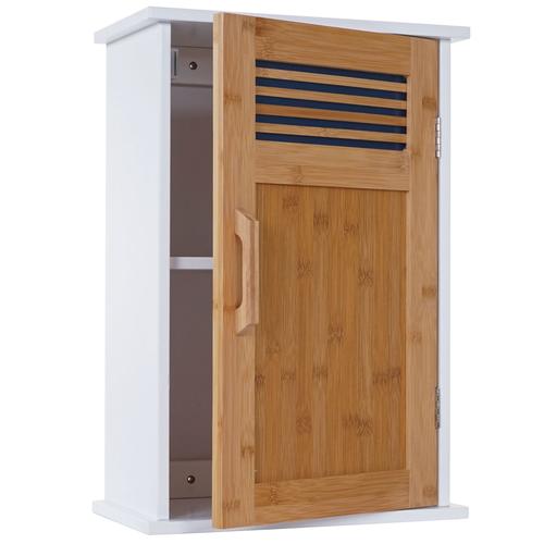 Armoire Murale De Salle De Bain En Bambou 52x35x21cm Blanc 04_0001503