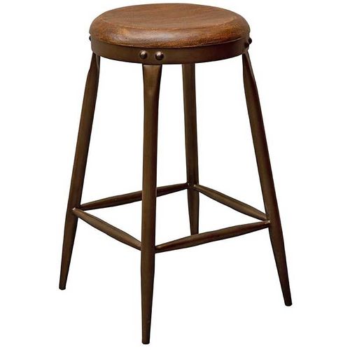 Tabouret Rond Bois Et Métal 56x33cm