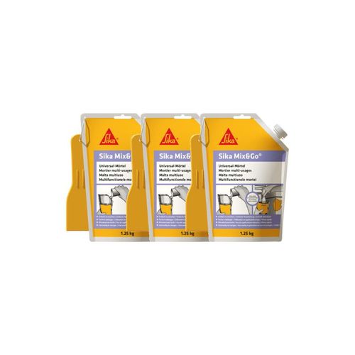 Lot de 3 mortiers de réparation prêt à mélanger - SIKA Mix & Go - Gris - 1,25kg