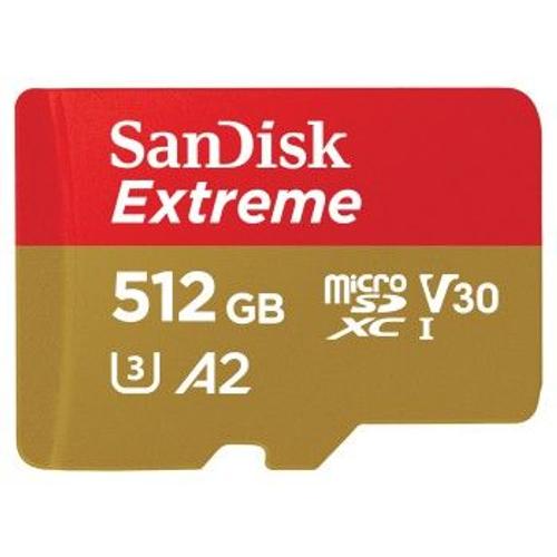 SanDisk Extreme - Carte mémoire flash (adaptateur microSDXC vers SD inclus(e)) - 512 Go - A2 / Video Class V30 / UHS-I U3 / Class10 - microSDXC UHS-I