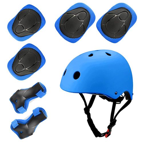 Sets De Protection Enfant Casque Vélo Réglable Coudières Genouillère Protège-Poignets Protections Velo Skateboard Rollers Skate(Bleu)