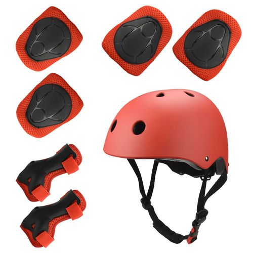 Sets De Protection Enfant Casque Vélo Réglable Coudières Genouillère Protège-Poignets Protections Velo Skateboard Rollers Skate(Rouge)