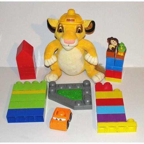 Peluche Le Roi Lion Simba Mega Bloks Disney + Lot De 26 Pieces Cubes Dont Singe Perroquet Voiture