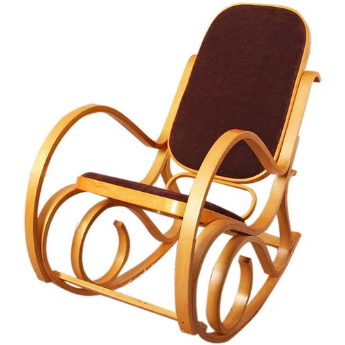 Fauteuil À Bascule Rocking Chair En Bois Clair Assise En Tissu Marron Fab040006