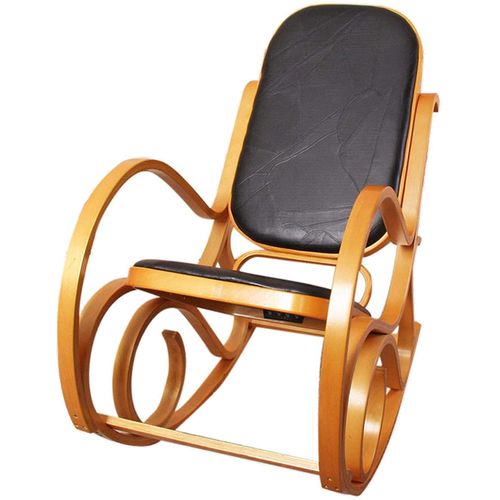 Fauteuil À Bascule Rocking Chair En Bois Clair Assise En Cuir Noir Fab040009