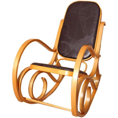 Fauteuil À Bascule Rocking Chair En Bois Clair Assise En Cuir Marron Fab040008