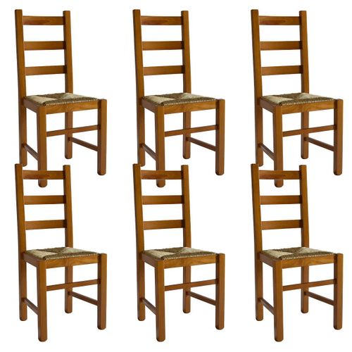 Suzy - Lot De 6 Chaises Teinté Chêne Et Assises En Paille